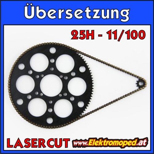 11/100 25H Komplettübersetzung mit Freilauf Laser Kettenrad für "dünne" Kette