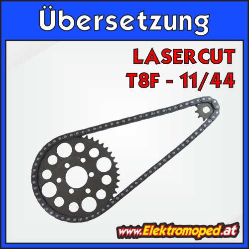 11/44 T8F Komplettübersetzung mit Ritzel und Laser Kettenrad für "dicke" Kette