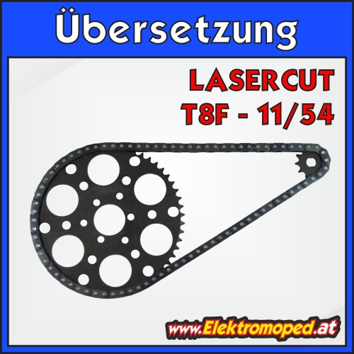 11/54 T8F Komplettübersetzung mit Ritzel und Laser Kettenrad für "dicke" Kette